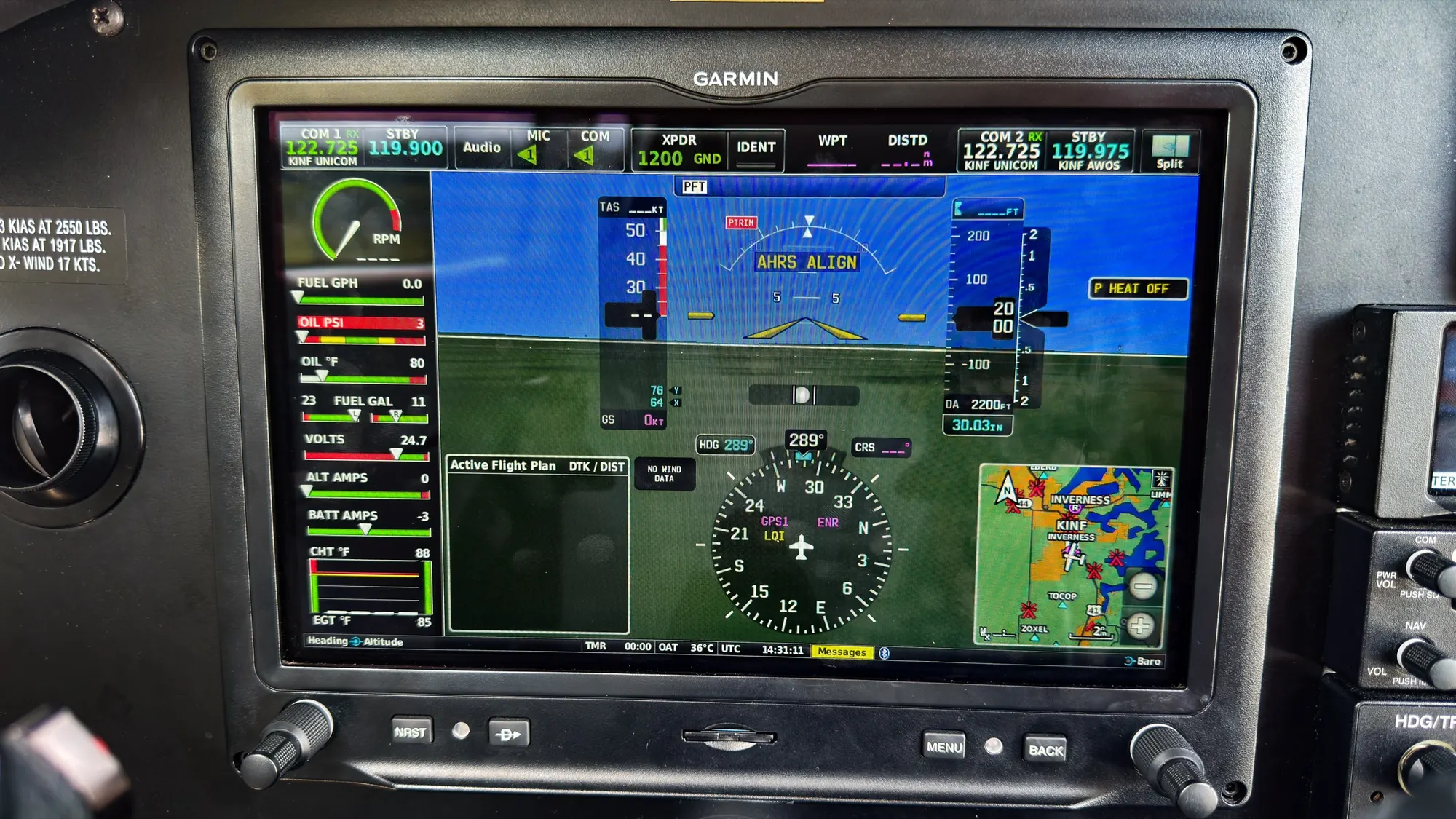 Garmin glass display in the Piper Pilot 100i